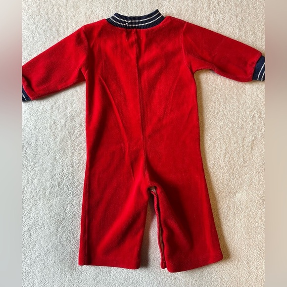 Vintage Health-Tex Baby Romper, Red Velvet w Penguin Design, Sz 9 months - Picture 4 of 6
